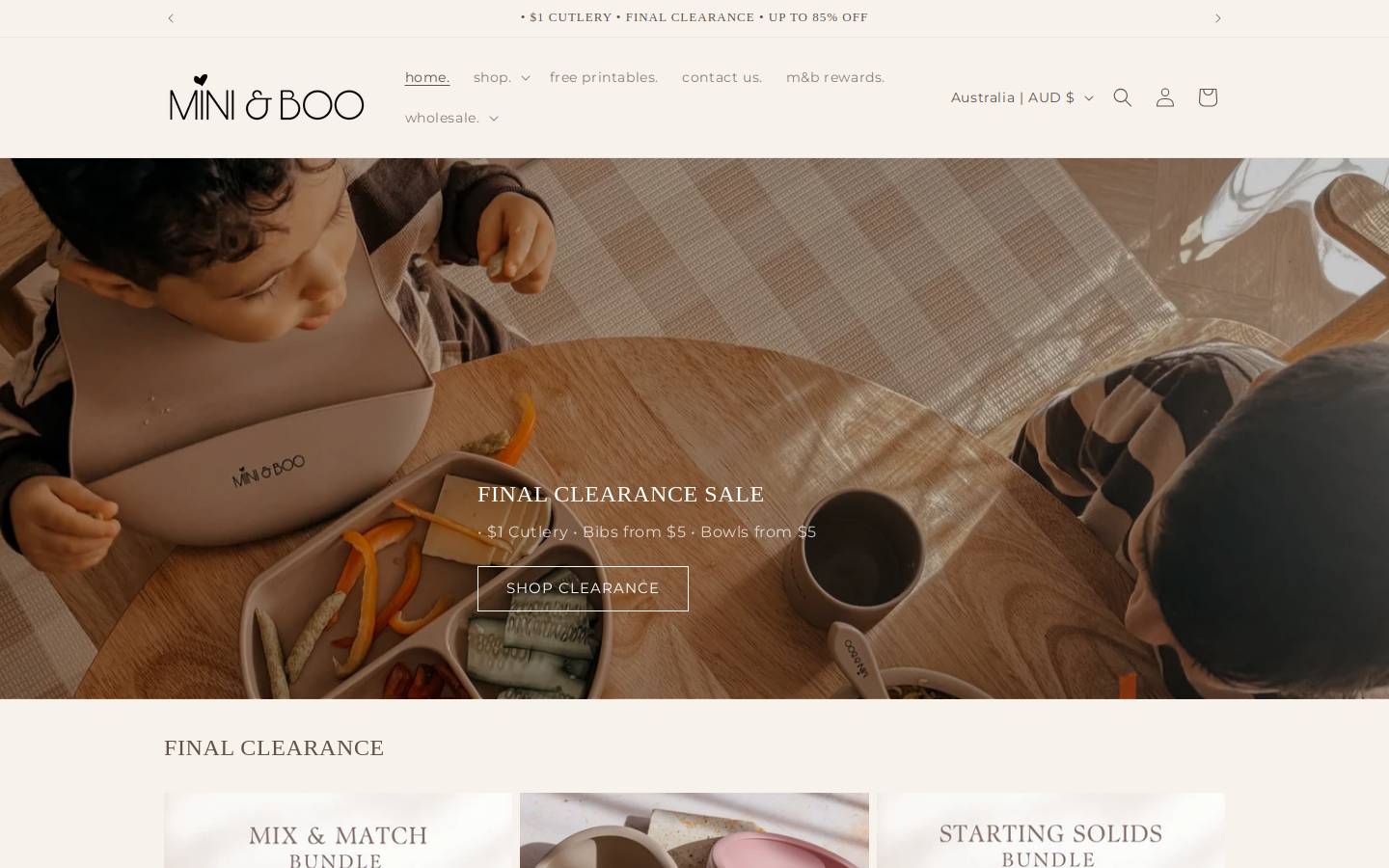 miniandboo.com.au homepage screenshot