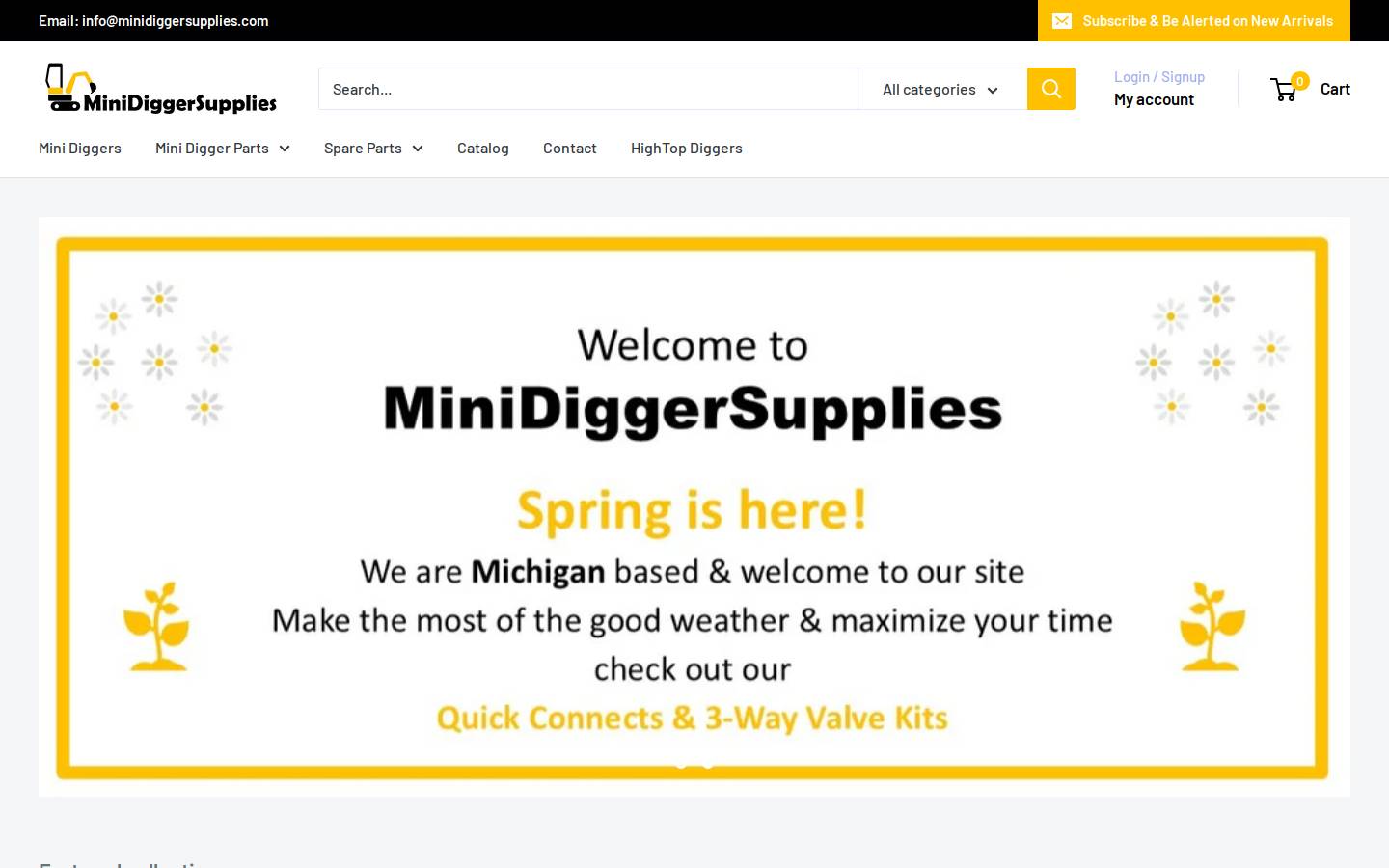 minidiggersupplies.com homepage screenshot