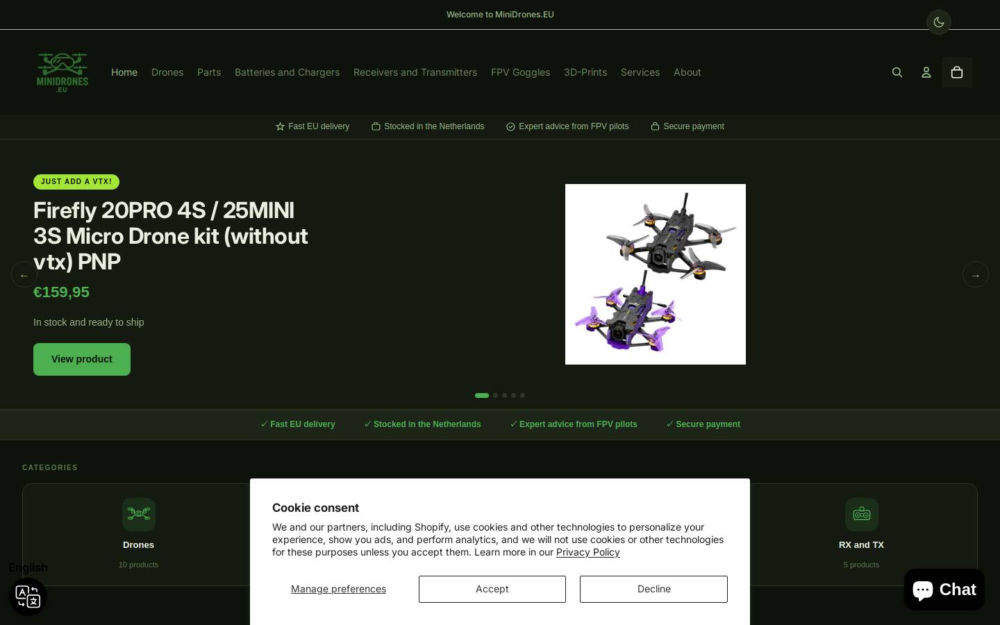 MiniDrones.EU homepage screenshot