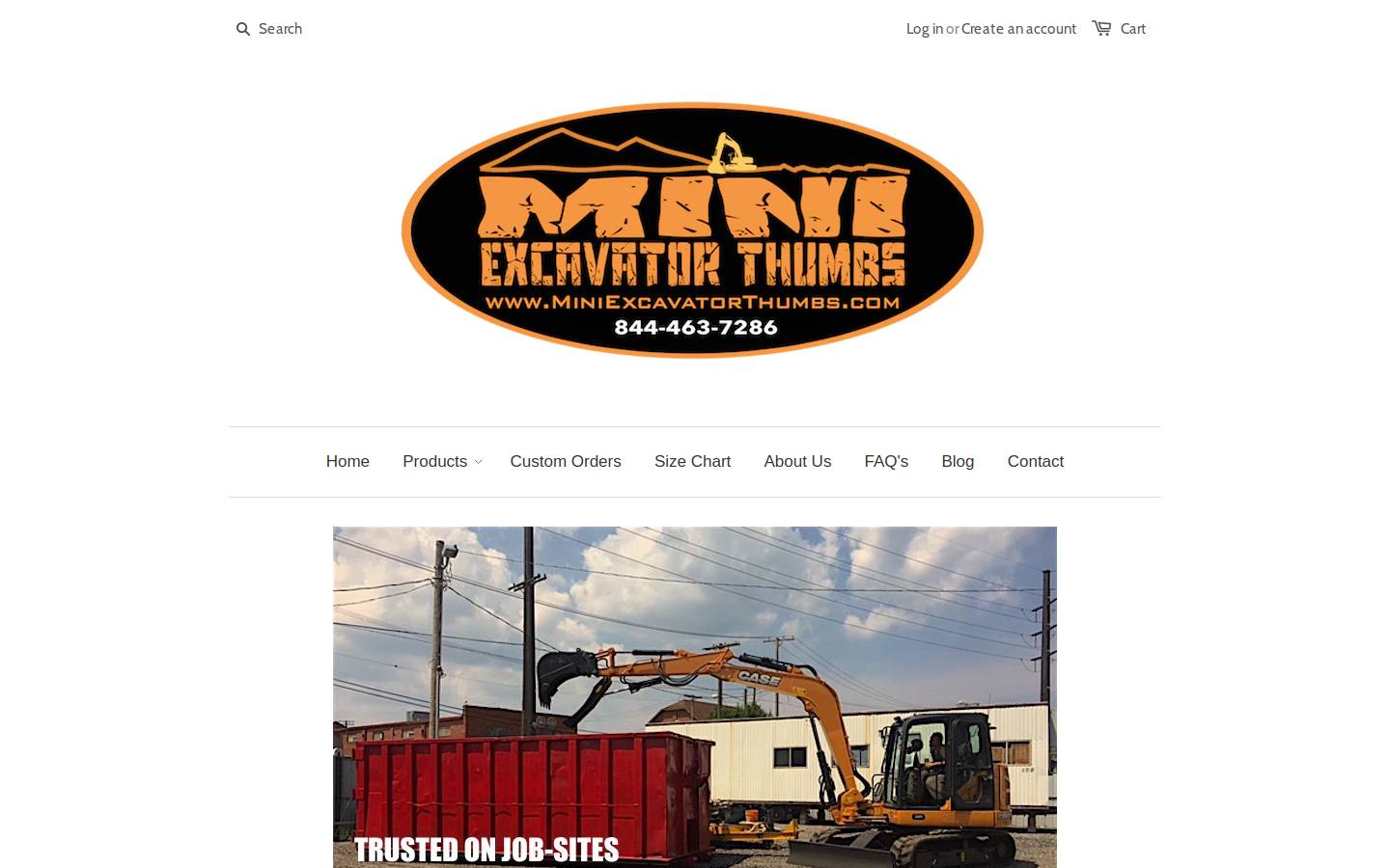 miniexcavatorthumbs.com homepage screenshot