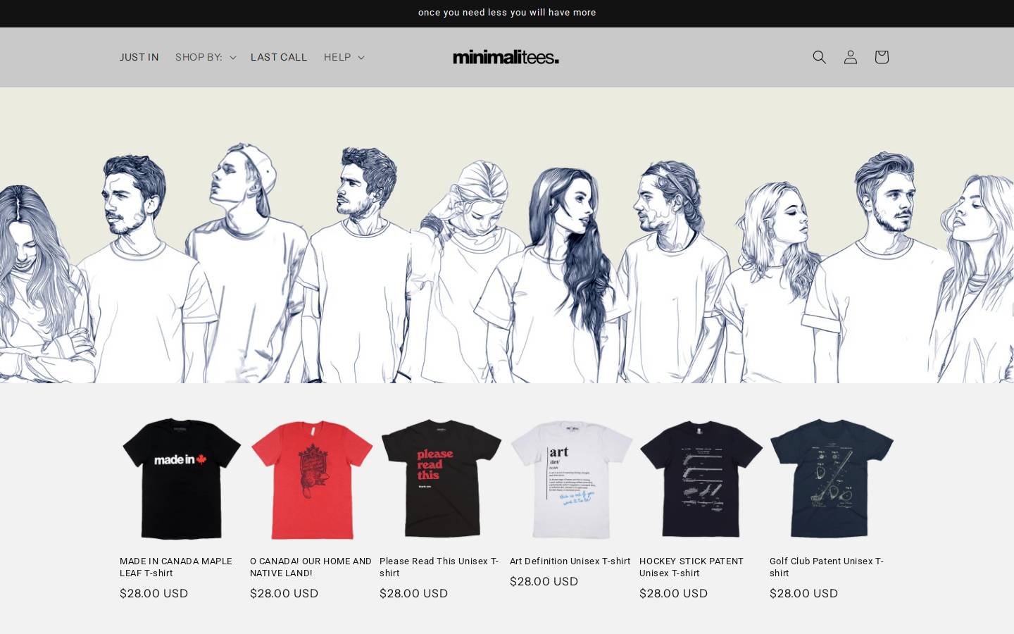 minimalitees.com homepage screenshot