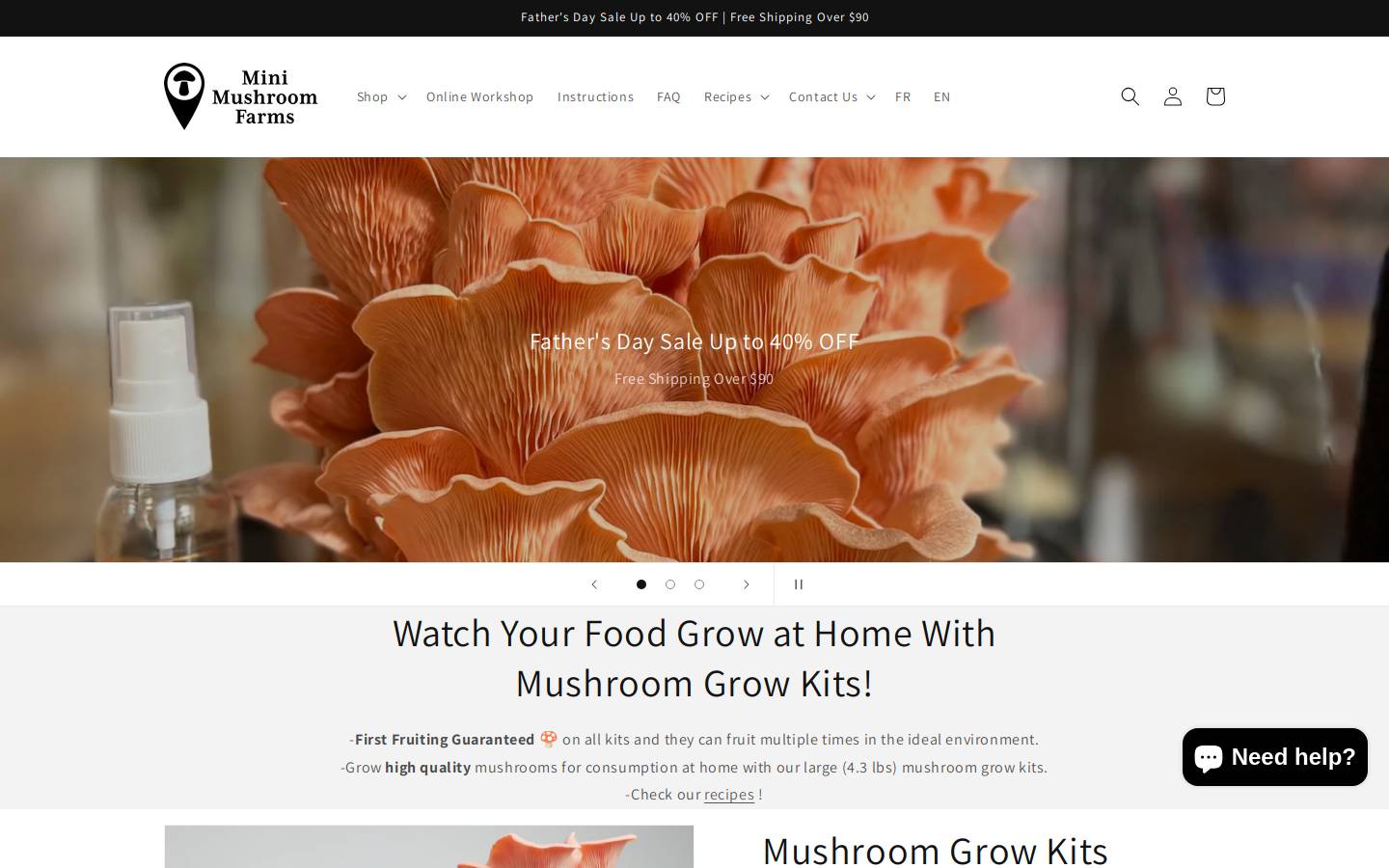 minimushroomfarms.ca homepage screenshot
