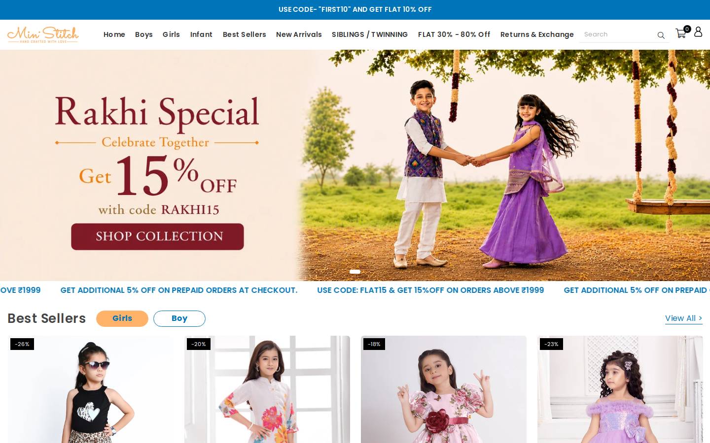 ministitch.in homepage screenshot
