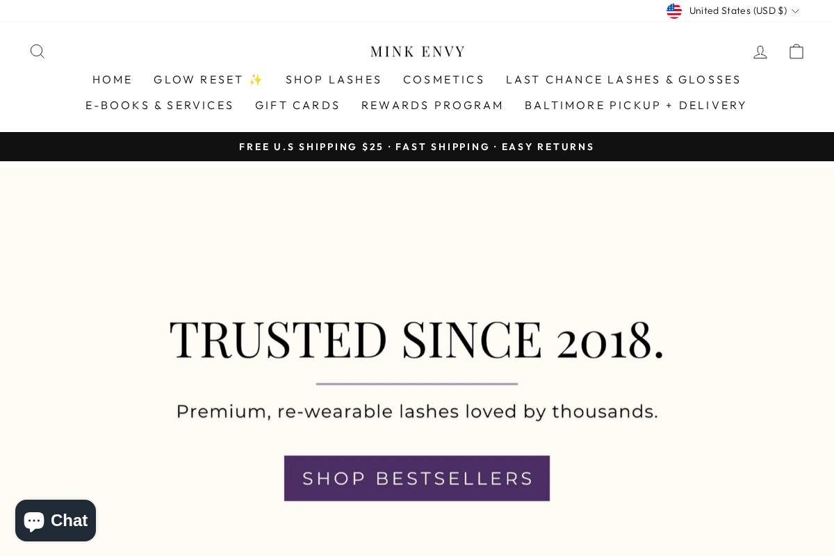 minkenvylashes.com homepage screenshot