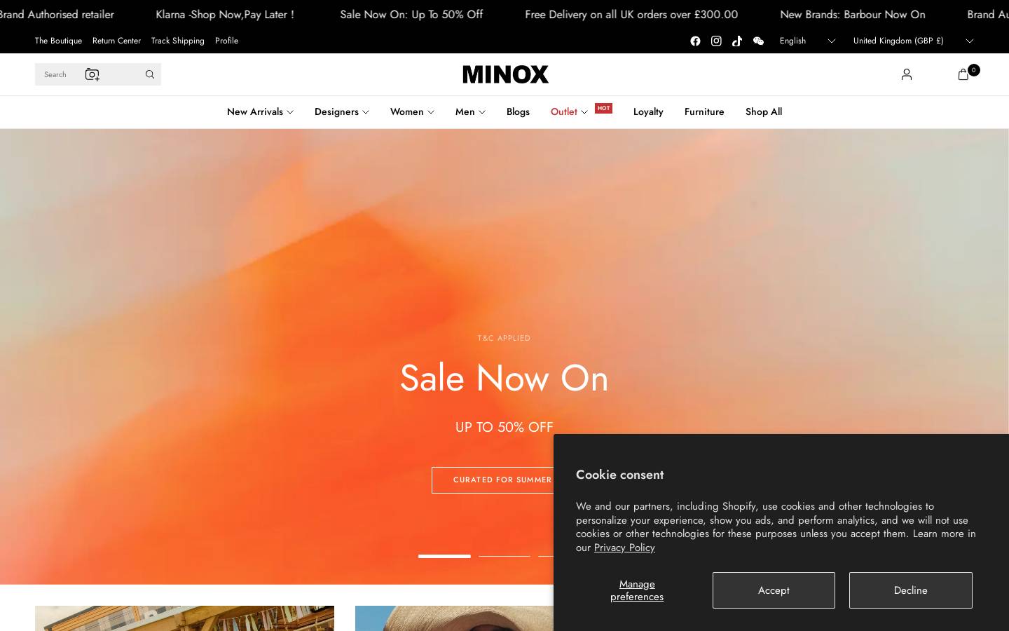 minoxboutique.com homepage screenshot