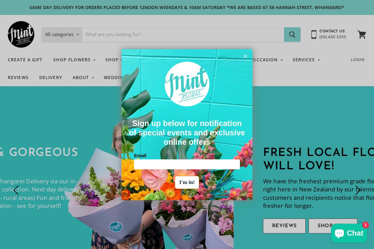 mintfloral.co.nz homepage screenshot