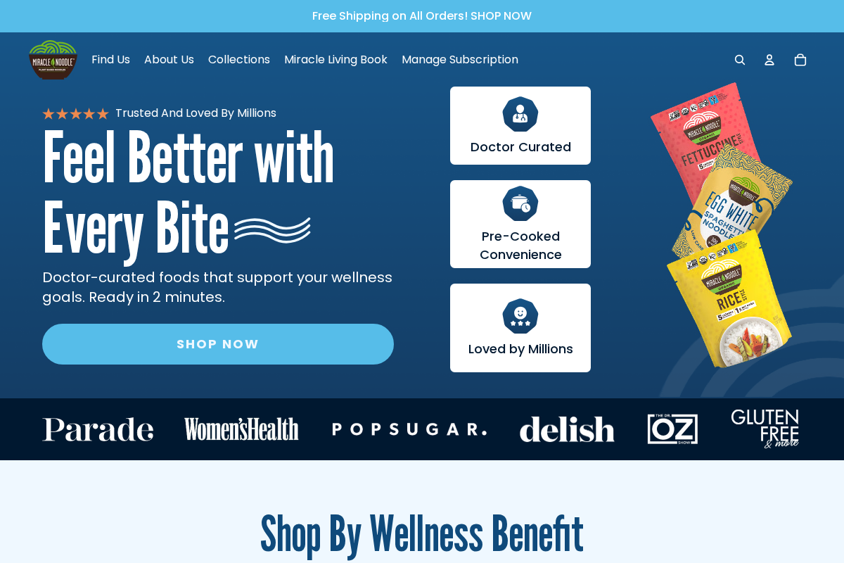 Miracle Noodle homepage screenshot