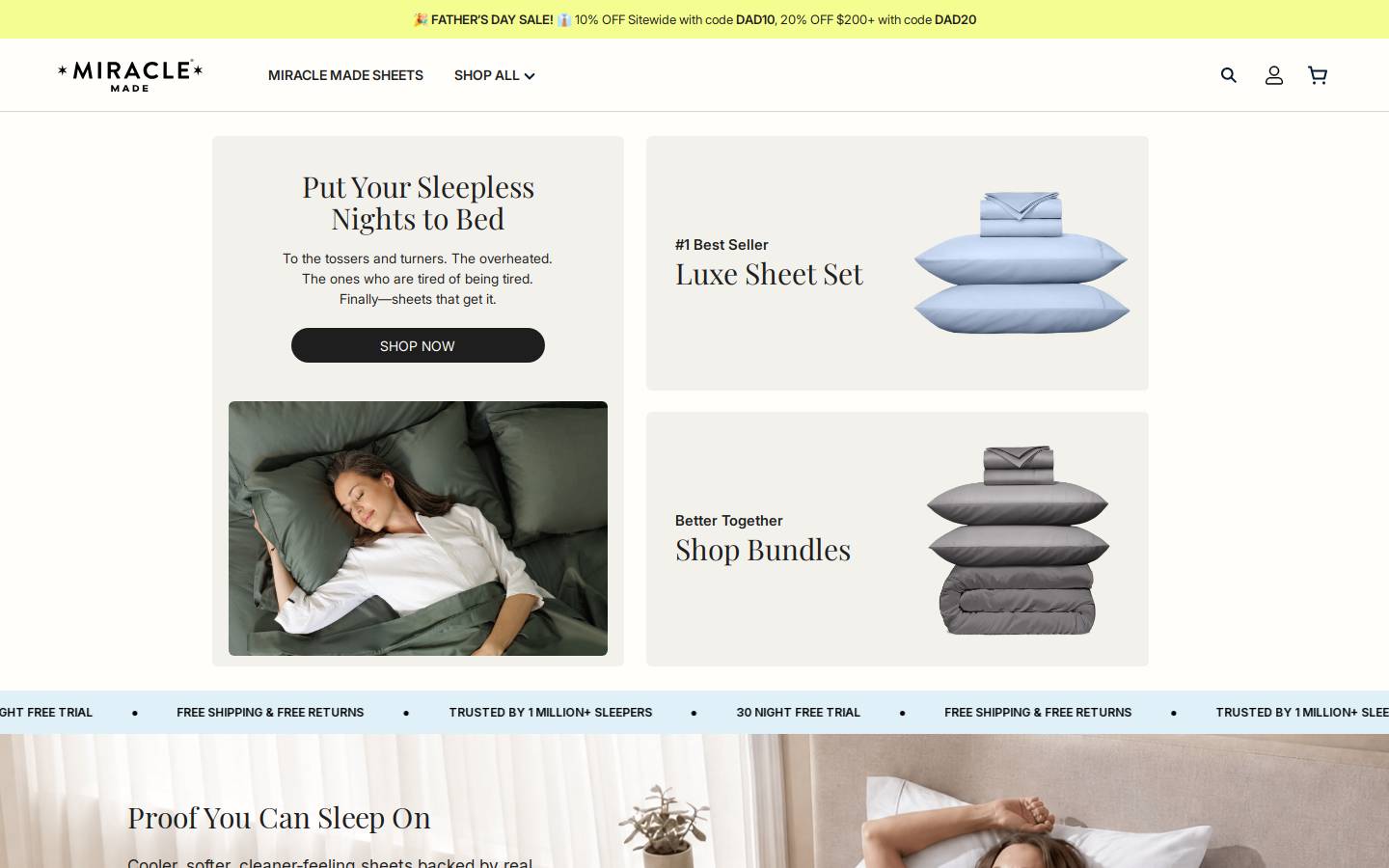 miraclesheets.co homepage screenshot
