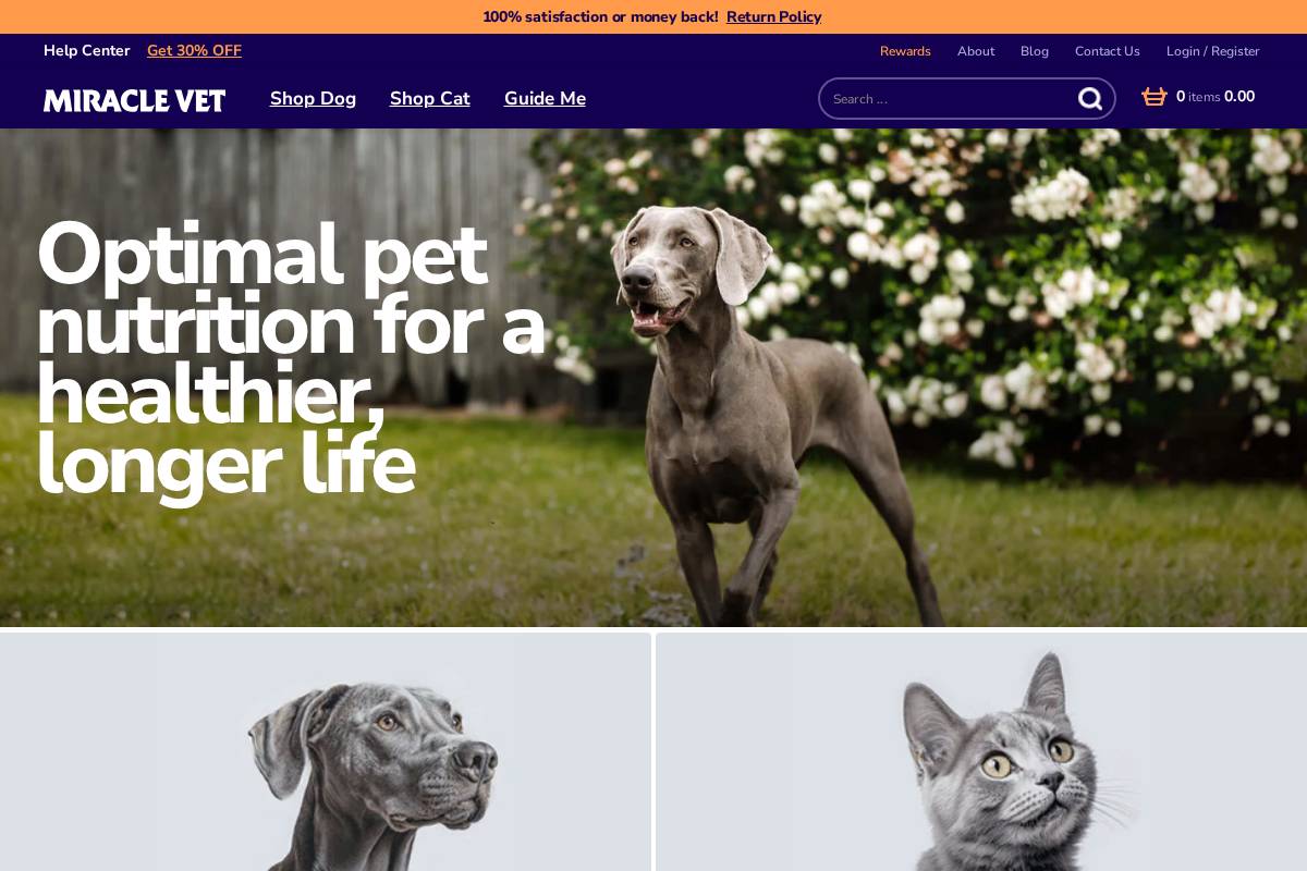 miraclevet.com homepage screenshot