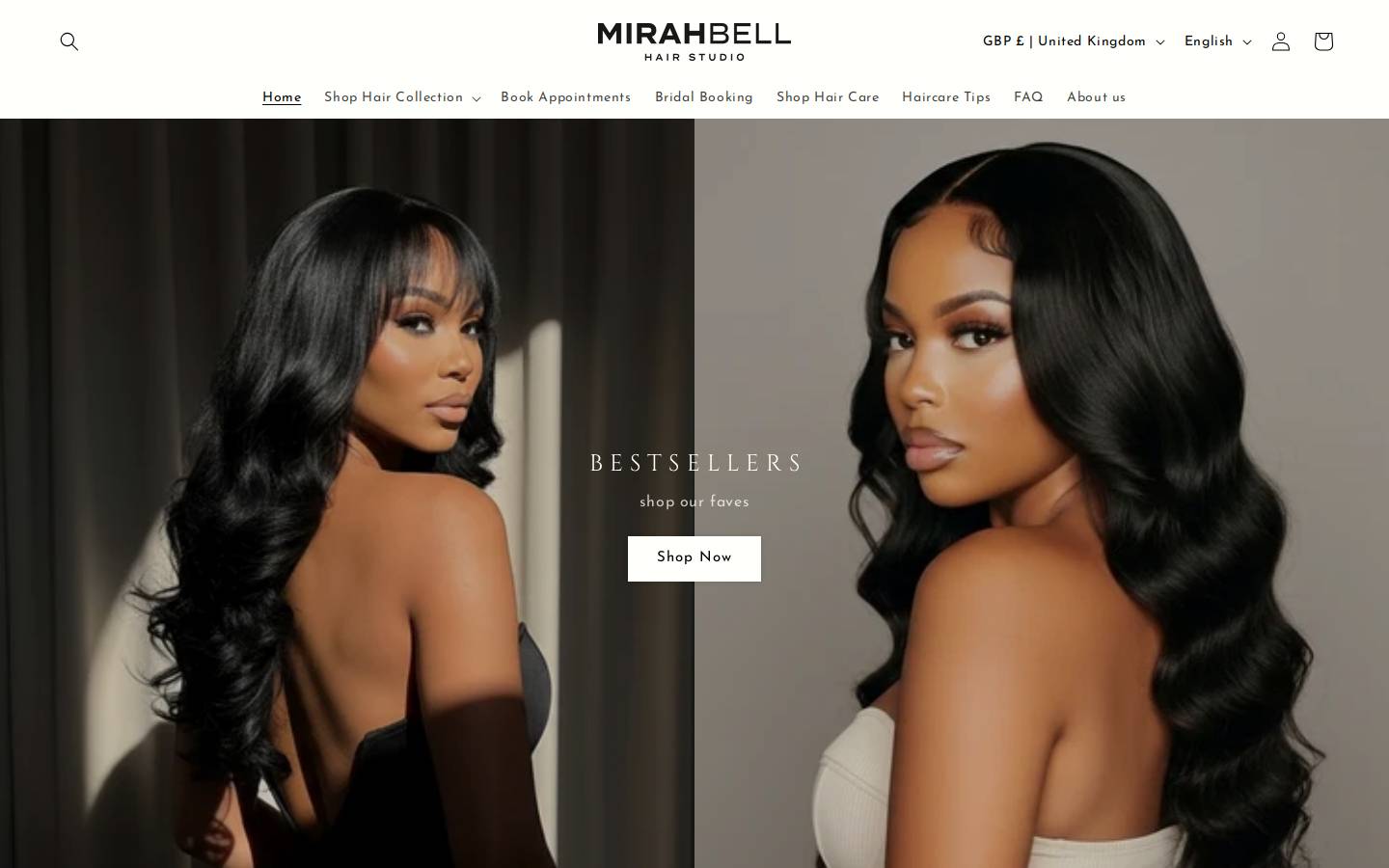 mirahbellhair.com homepage screenshot