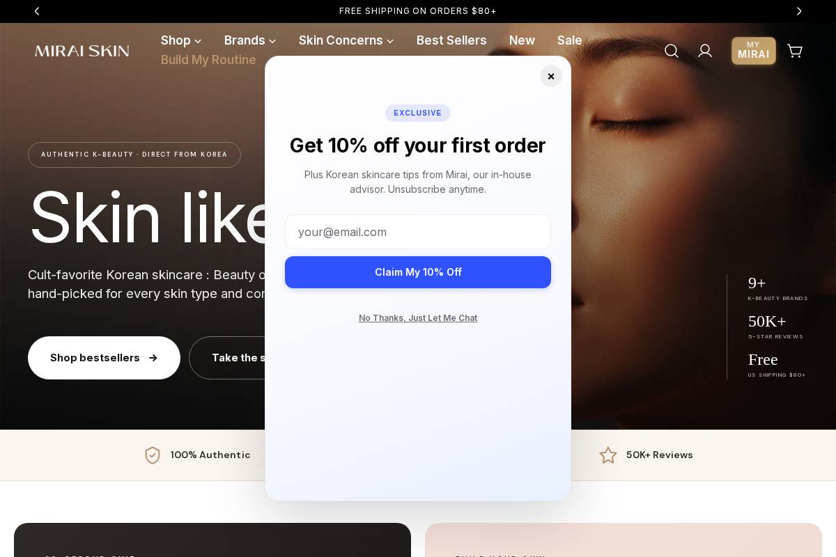 mirai-skin.com homepage screenshot
