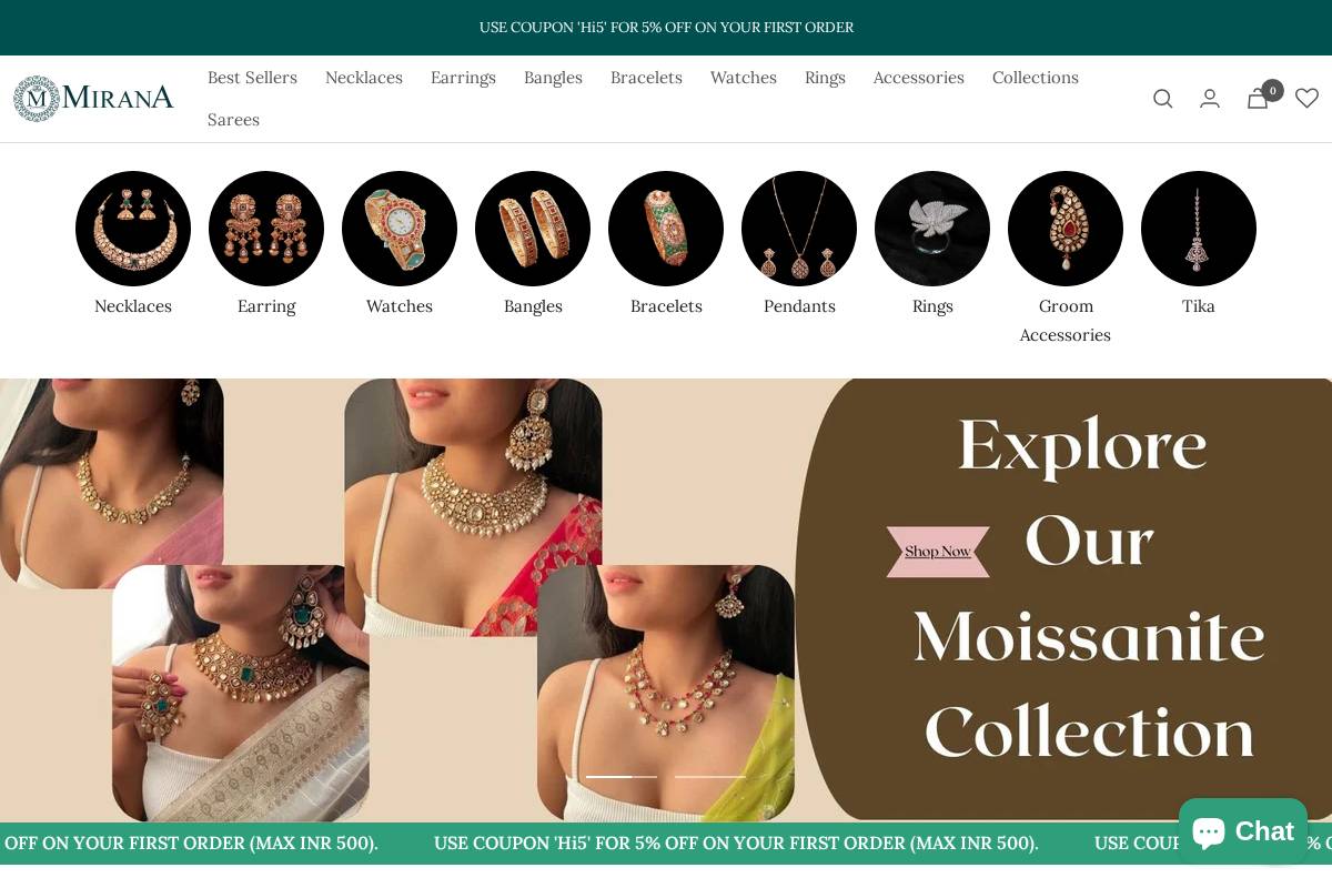 miranajewels.com homepage screenshot