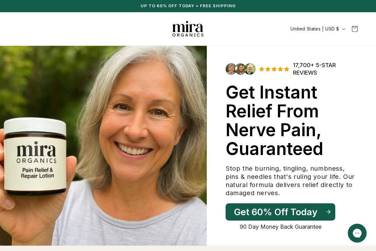 Miraorganics homepage screenshot