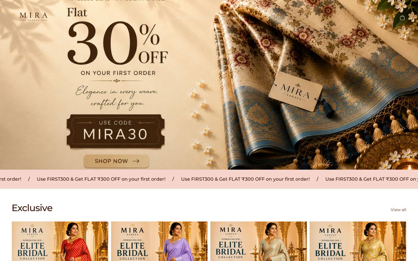 mirasarees.com homepage screenshot