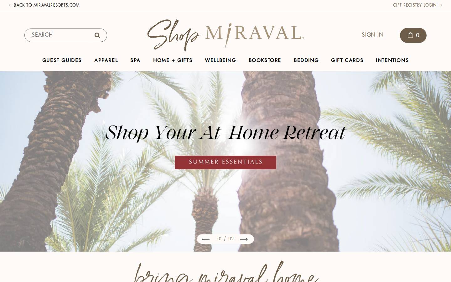 miravalshop.com homepage screenshot