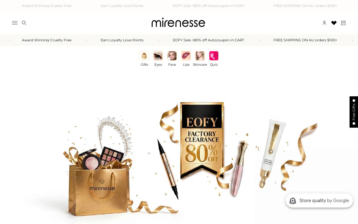 Mirenesse Cosmetics homepage screenshot