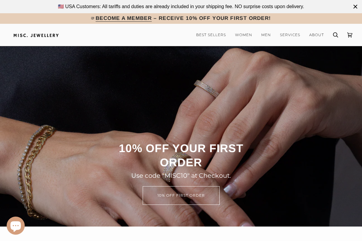 Misc. Jewellery homepage screenshot