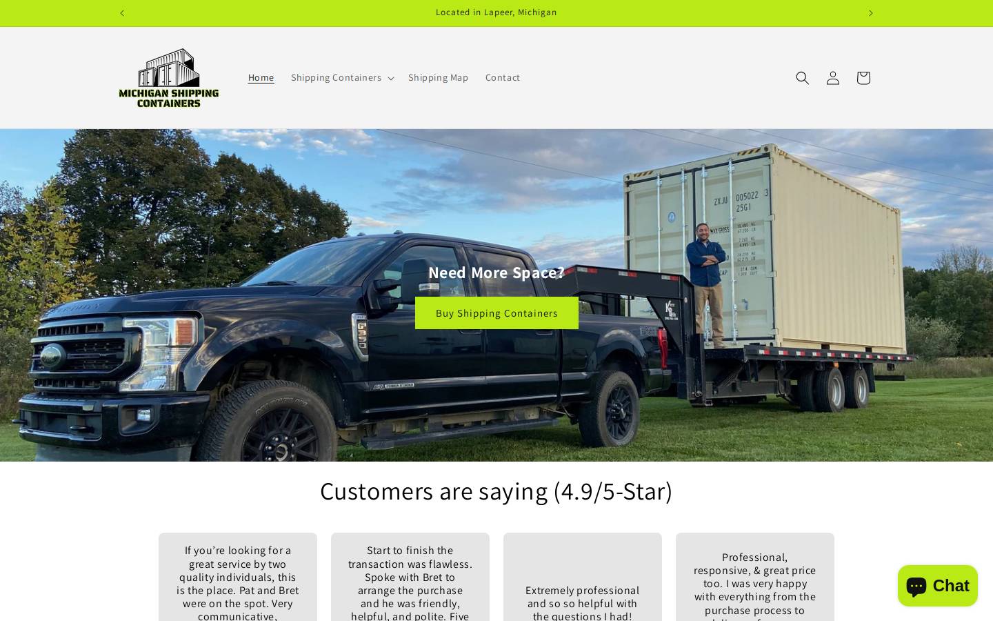 mishippingcontainers.com homepage screenshot