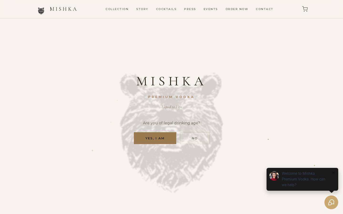 mishkapremiumvodka.com homepage screenshot