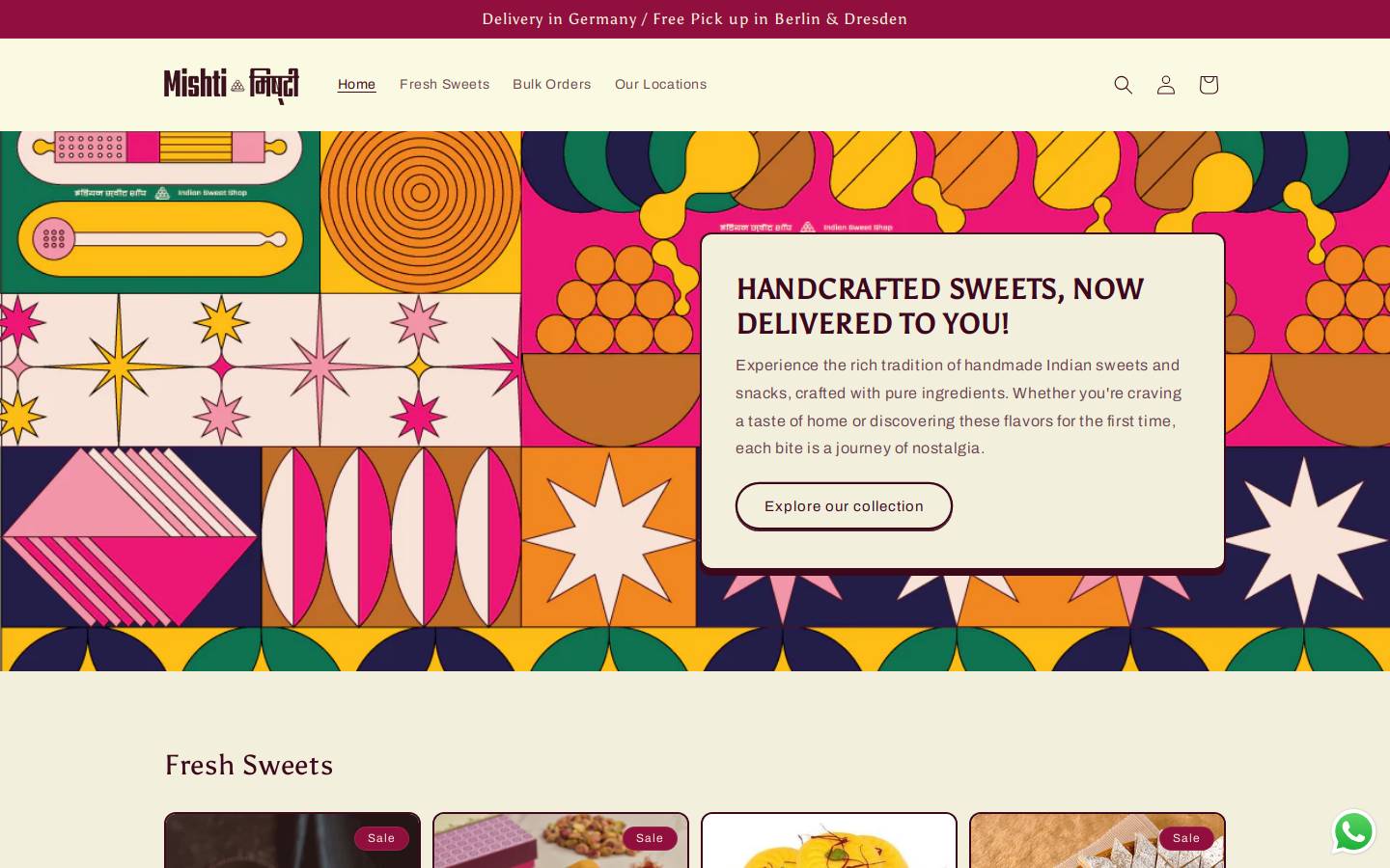 mishtisweets.com homepage screenshot