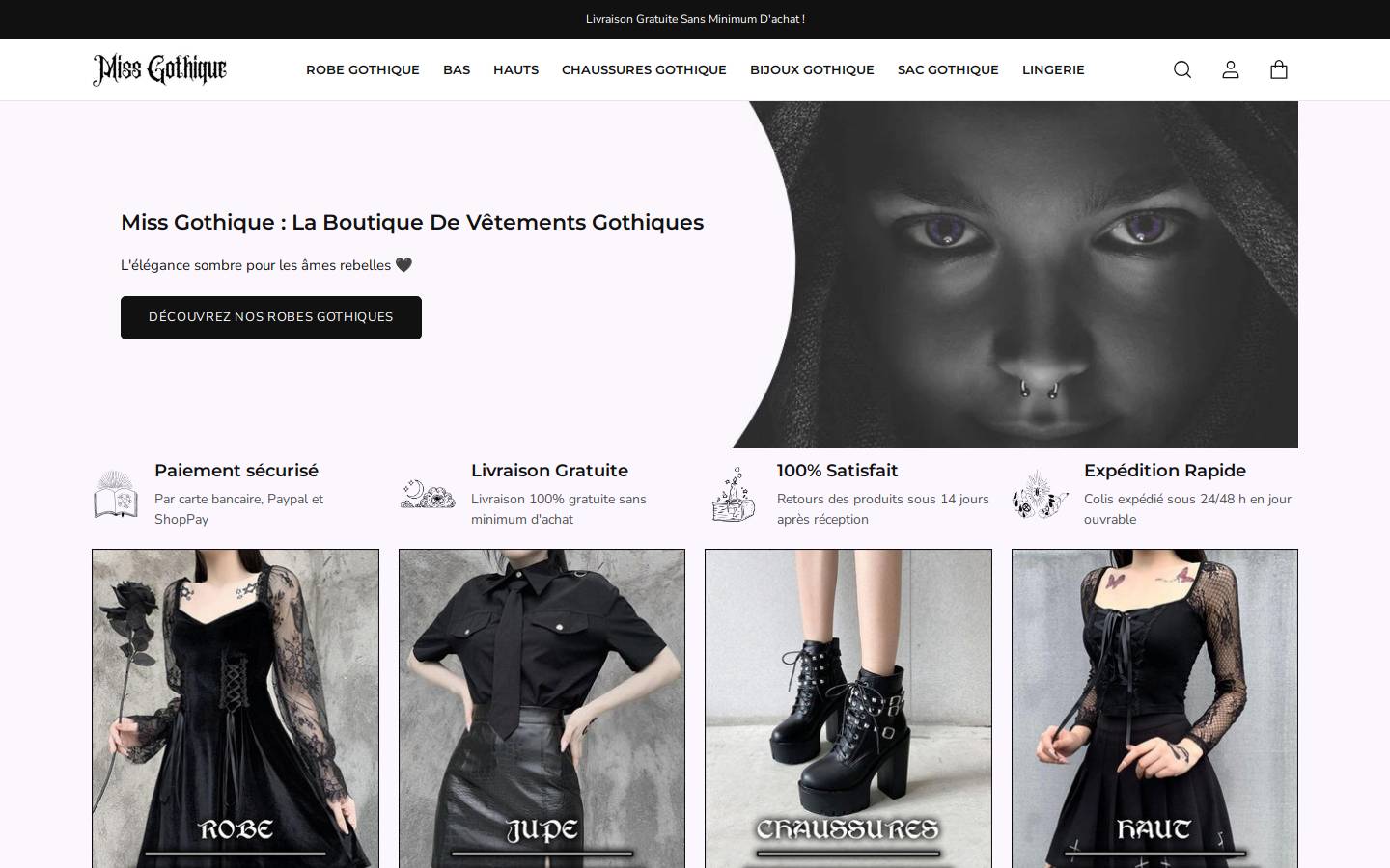 miss-gothique.com homepage screenshot
