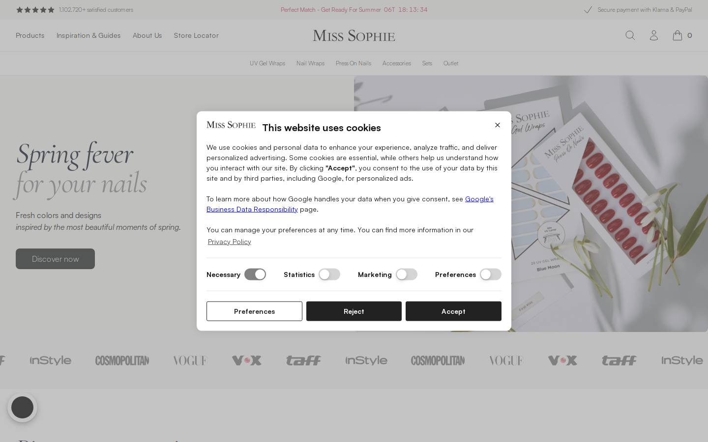 Miss Sophie homepage screenshot