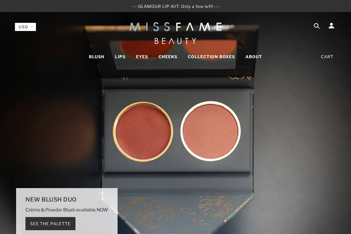 www.MissFameBeauty.com homepage screenshot