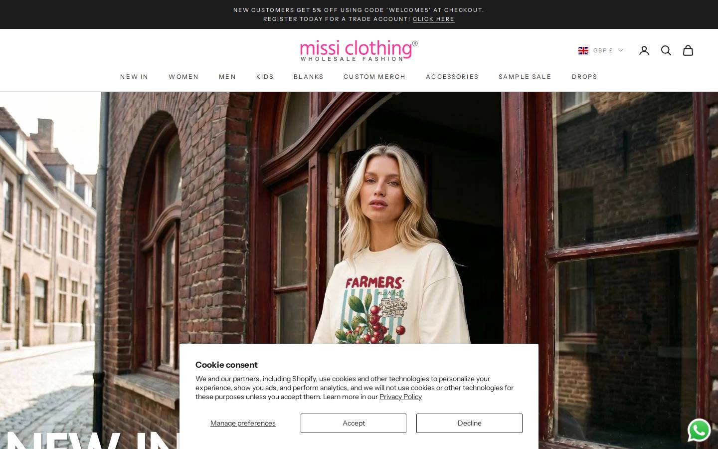 Missi Clothing Wholesale homepage screenshot