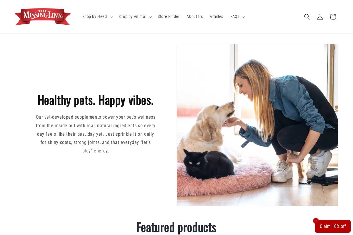 missinglinkproducts.com homepage screenshot