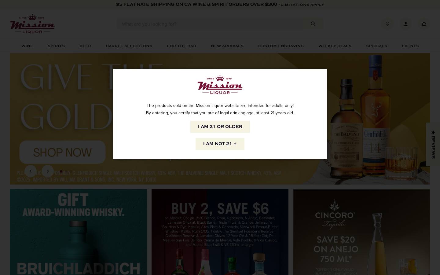 Mission Wine and Spirits homepage screenshot