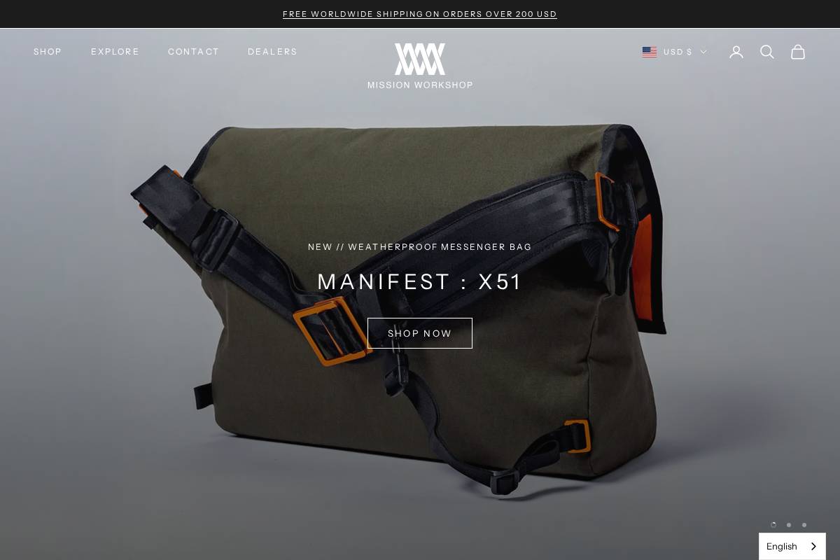 Mission Workshop homepage screenshot