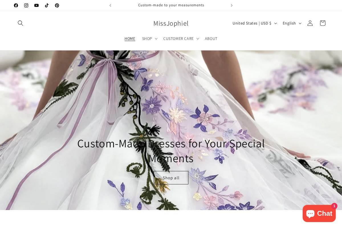 Missjophiel homepage screenshot
