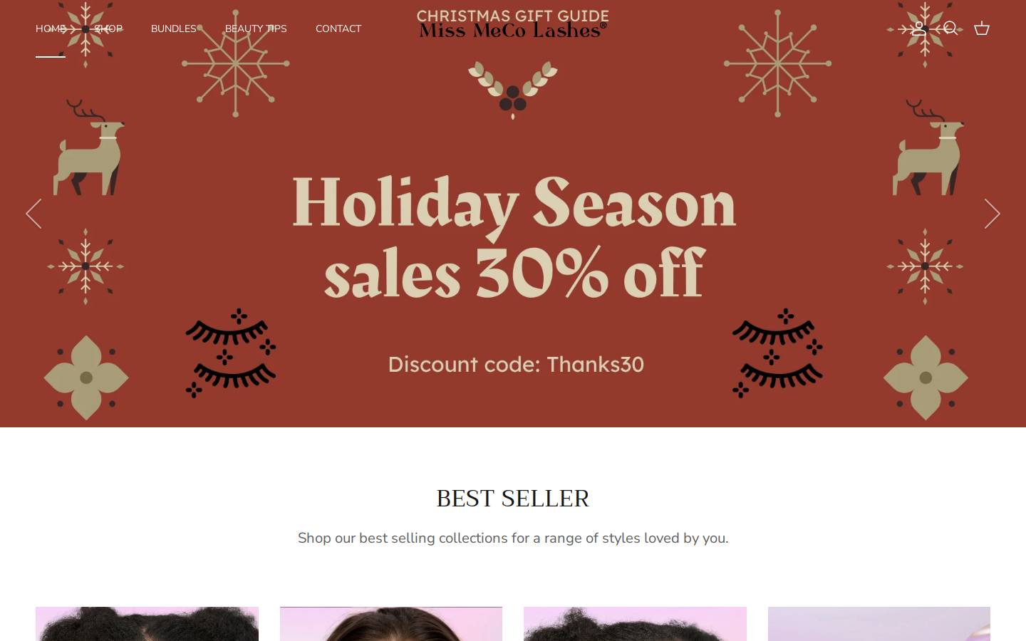 missmecolashes.com homepage screenshot