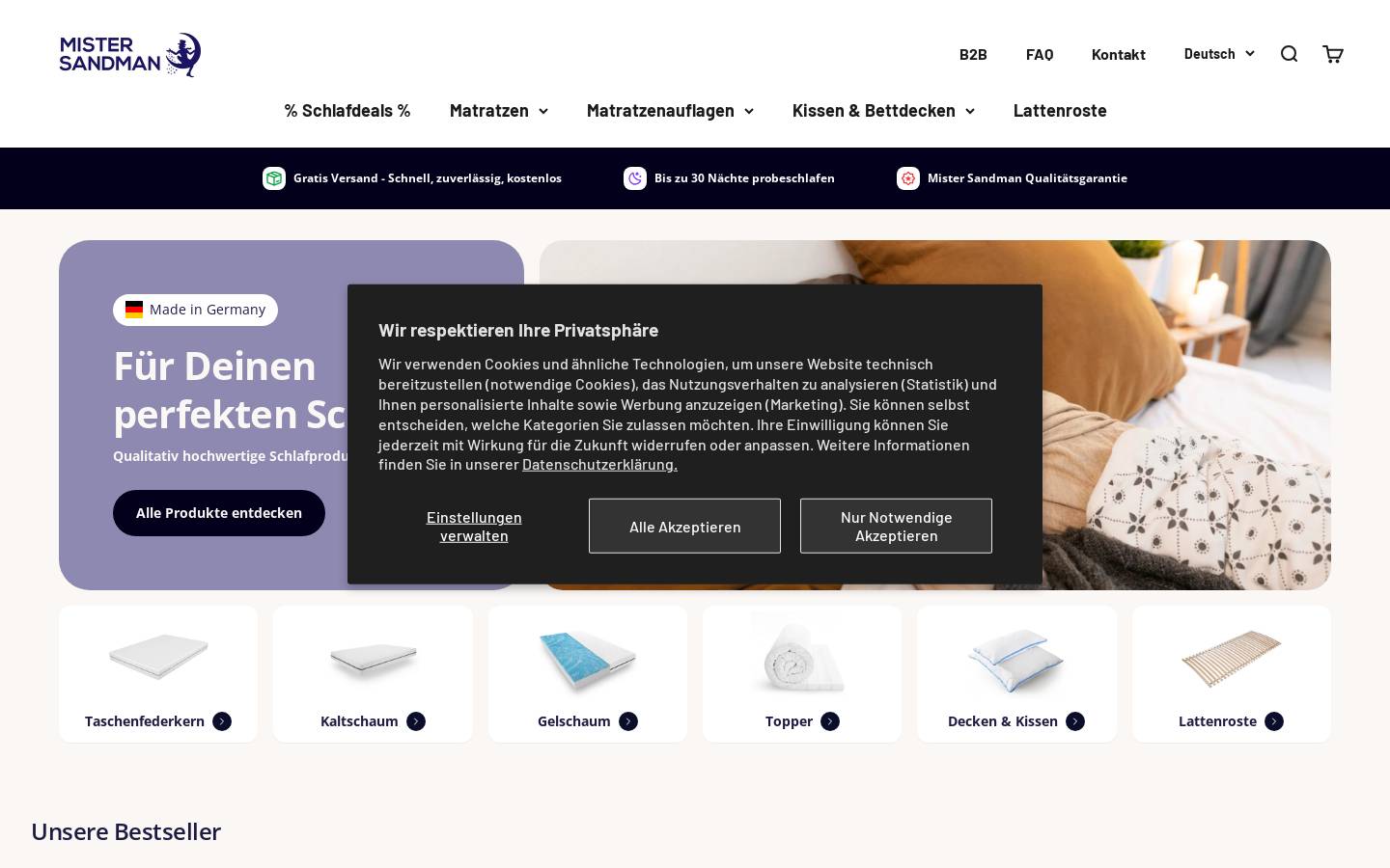 Mister Sandman homepage screenshot