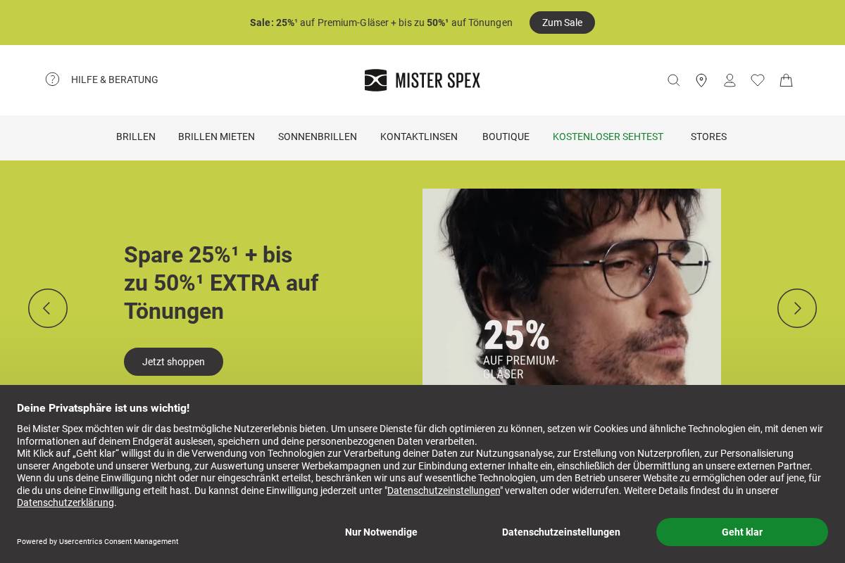 Mister Spex homepage screenshot