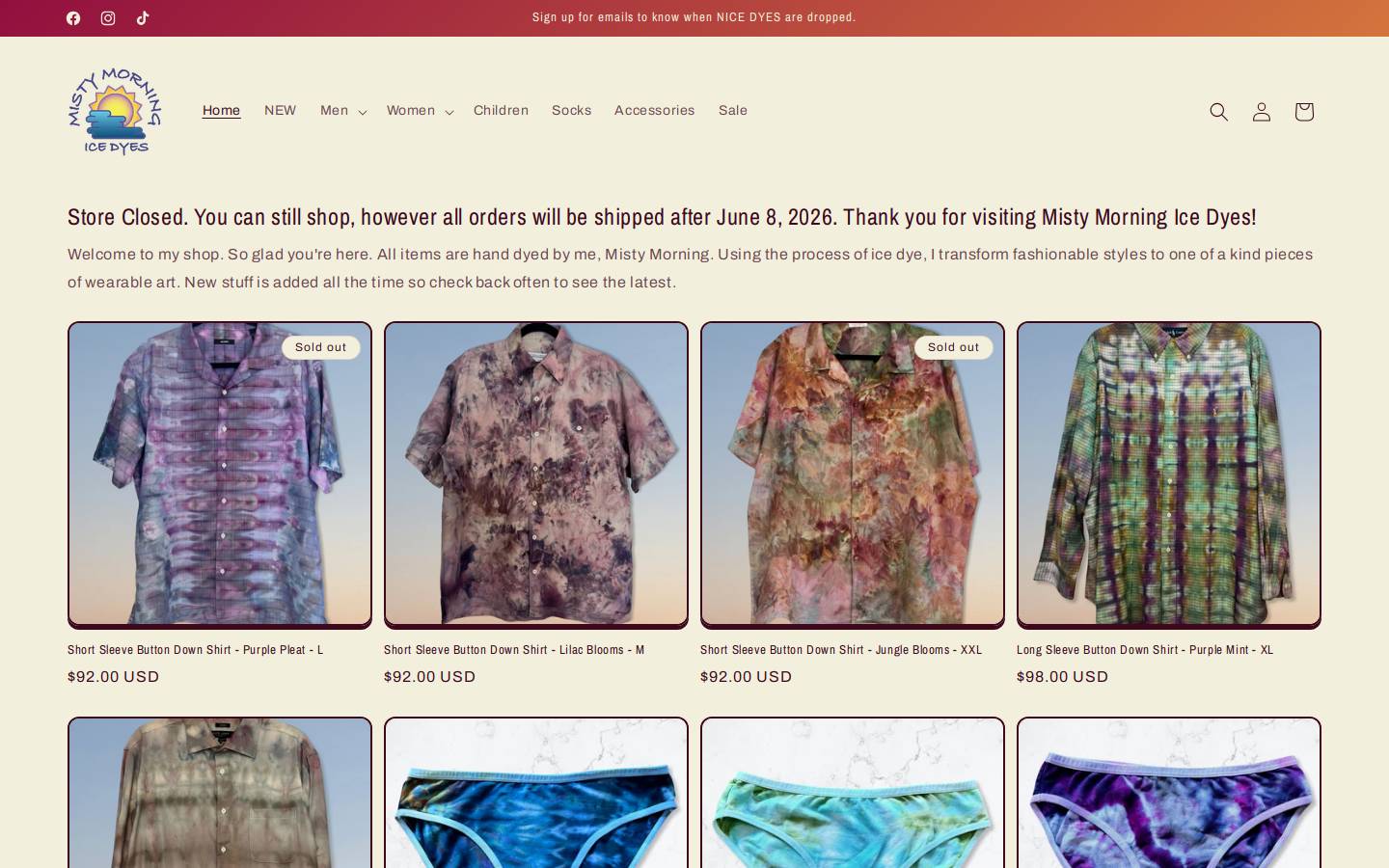 mistymorningicedyes.com homepage screenshot