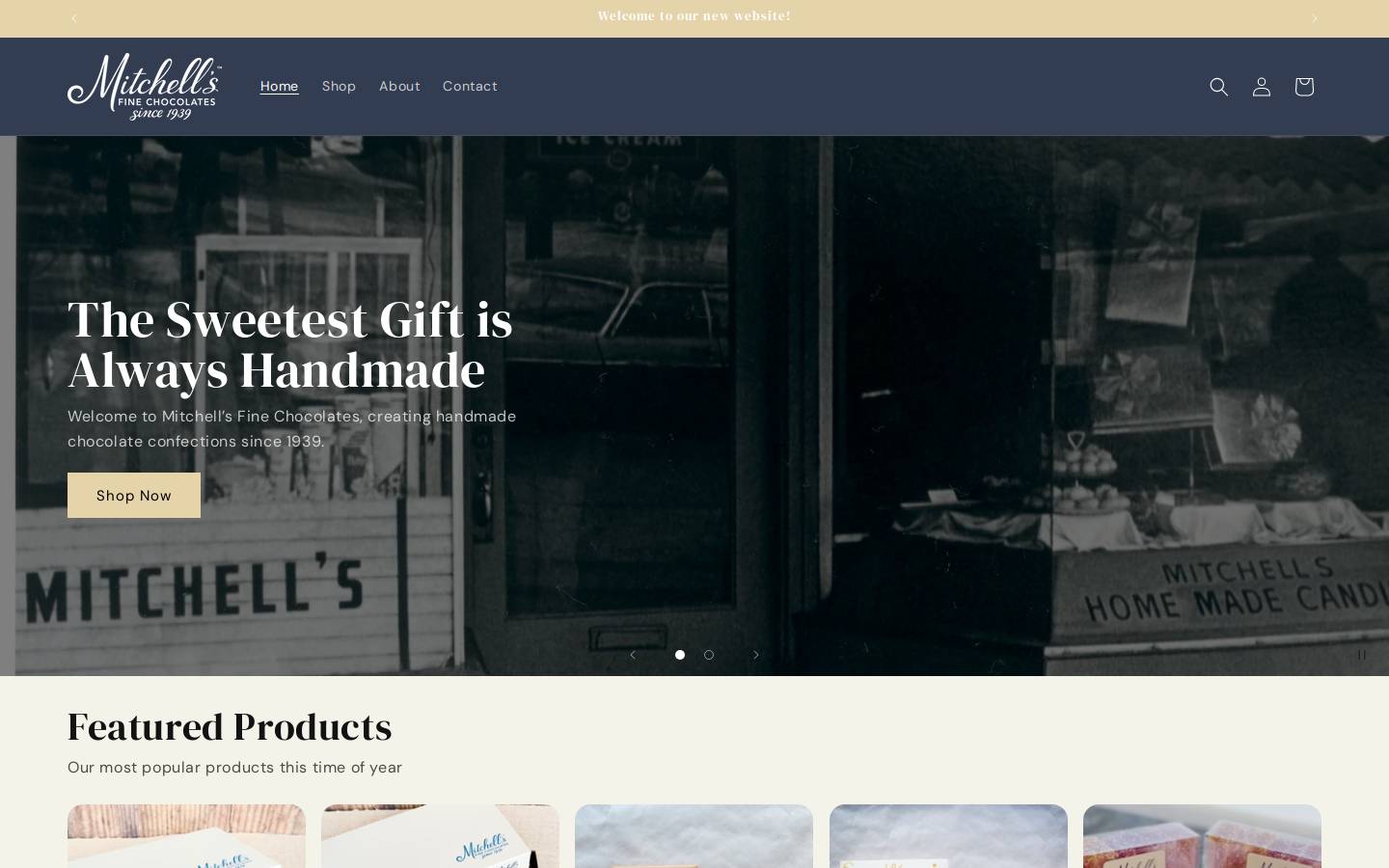 mitchellsfinechocolates.com homepage screenshot