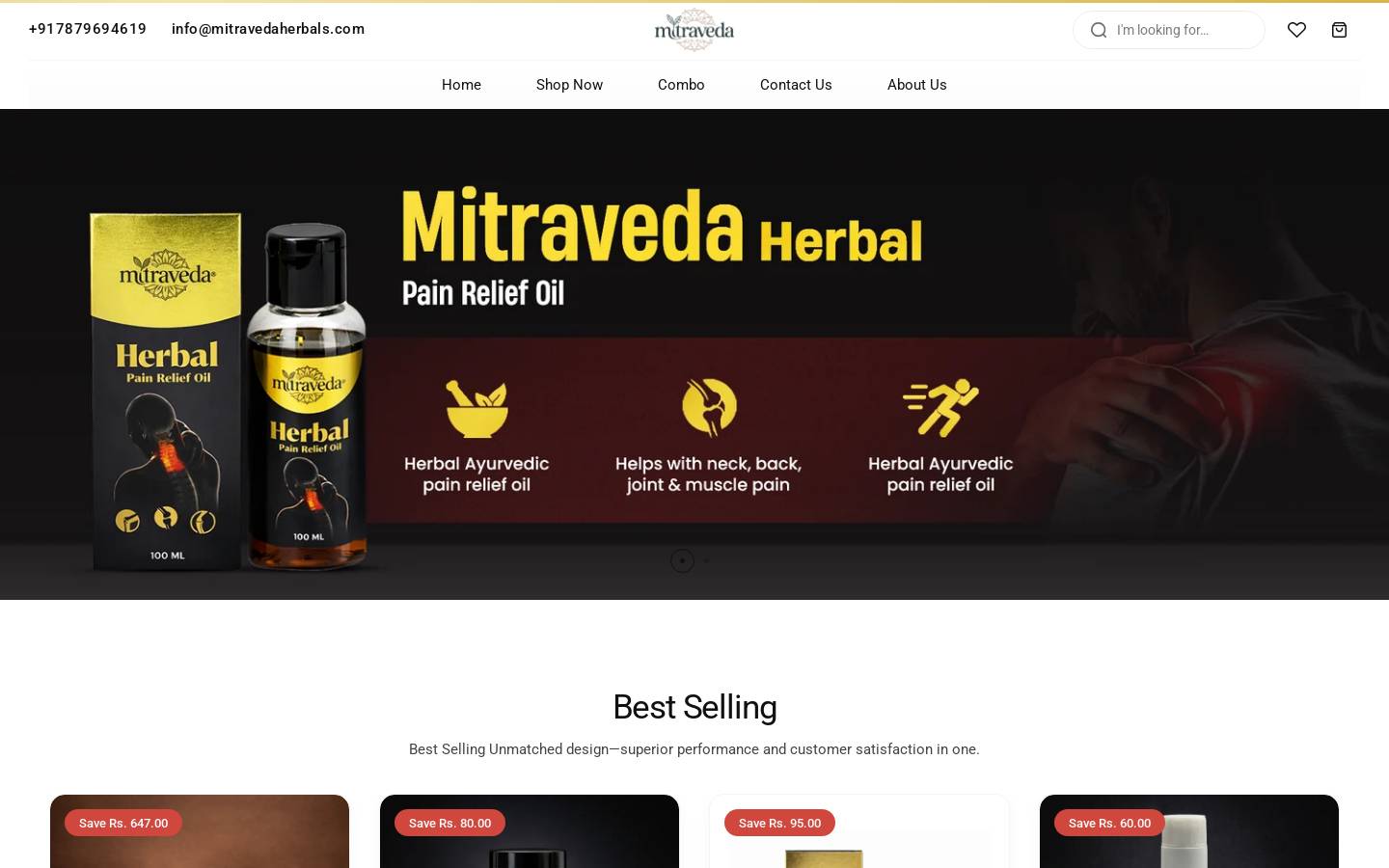 mitravedaherbals.com homepage screenshot