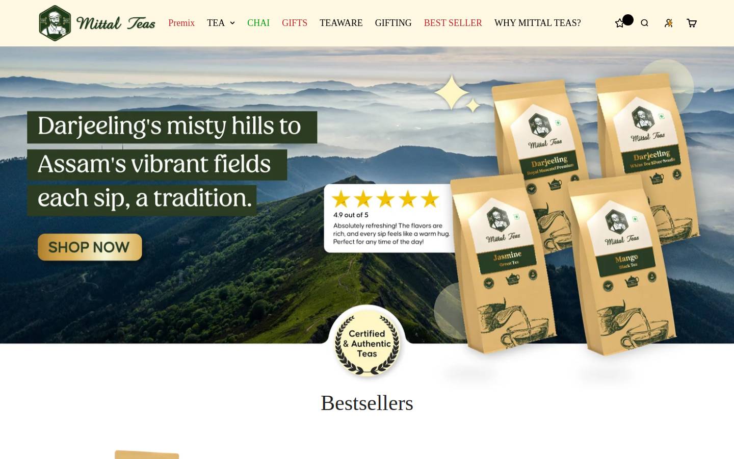 mittalteas.com homepage screenshot