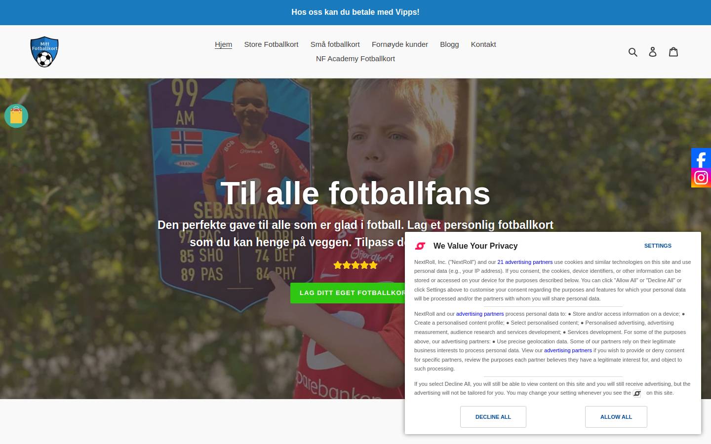 mittfotballkort.no homepage screenshot