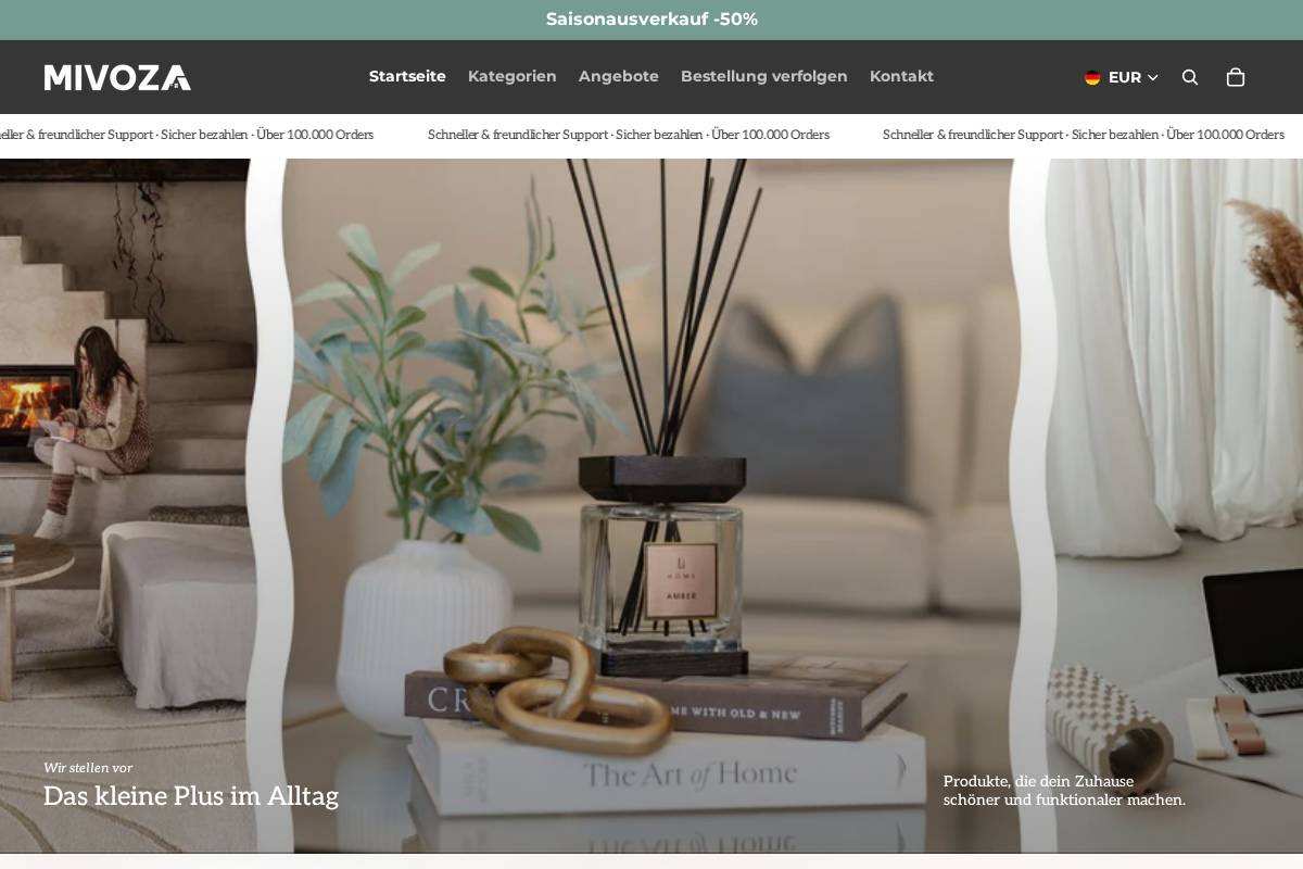 Mivoza Store homepage screenshot