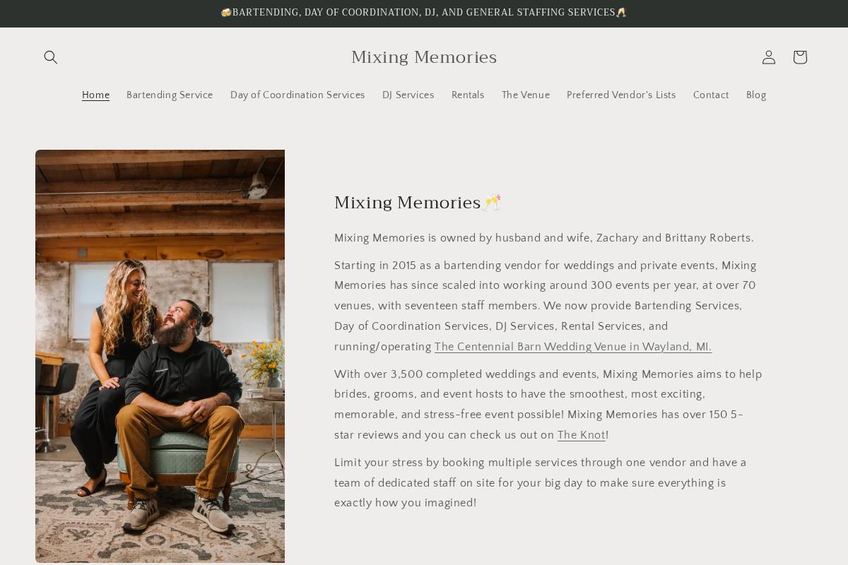 mixingmemoriesweddings.com homepage screenshot
