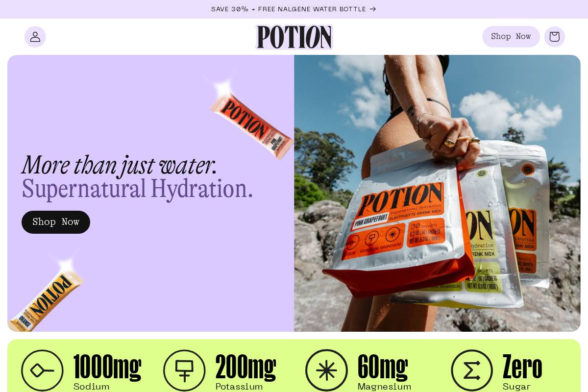 Potion Hydration homepage screenshot