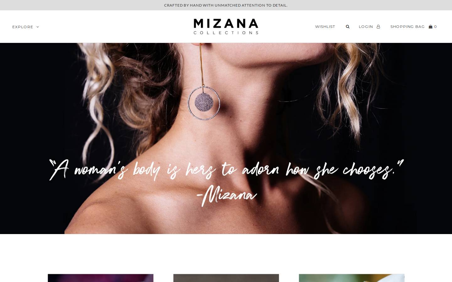 mizanacollections.com homepage screenshot