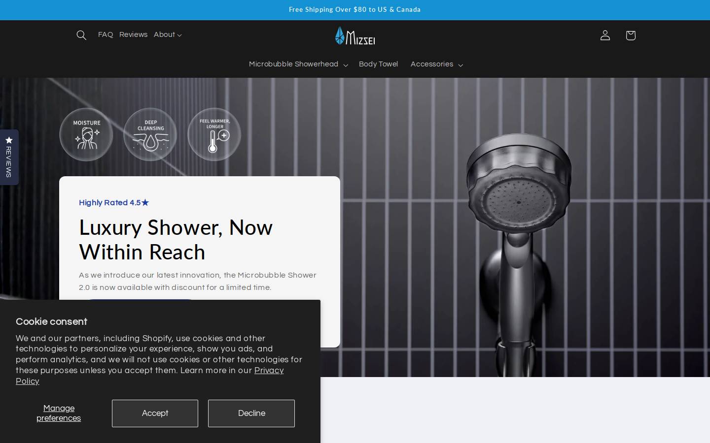 mizseishower.com homepage screenshot