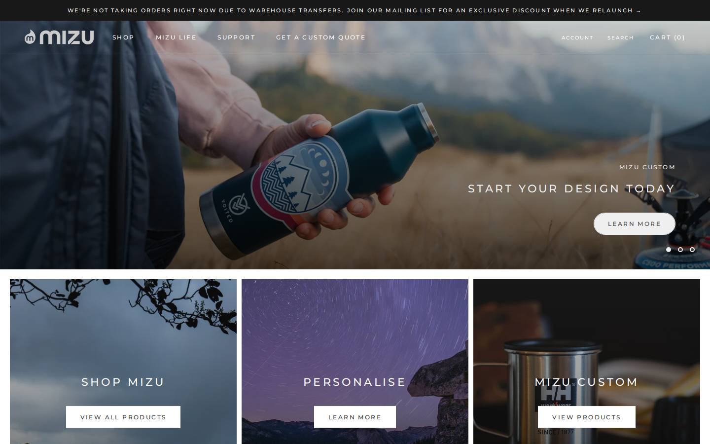 mizulife.com homepage screenshot