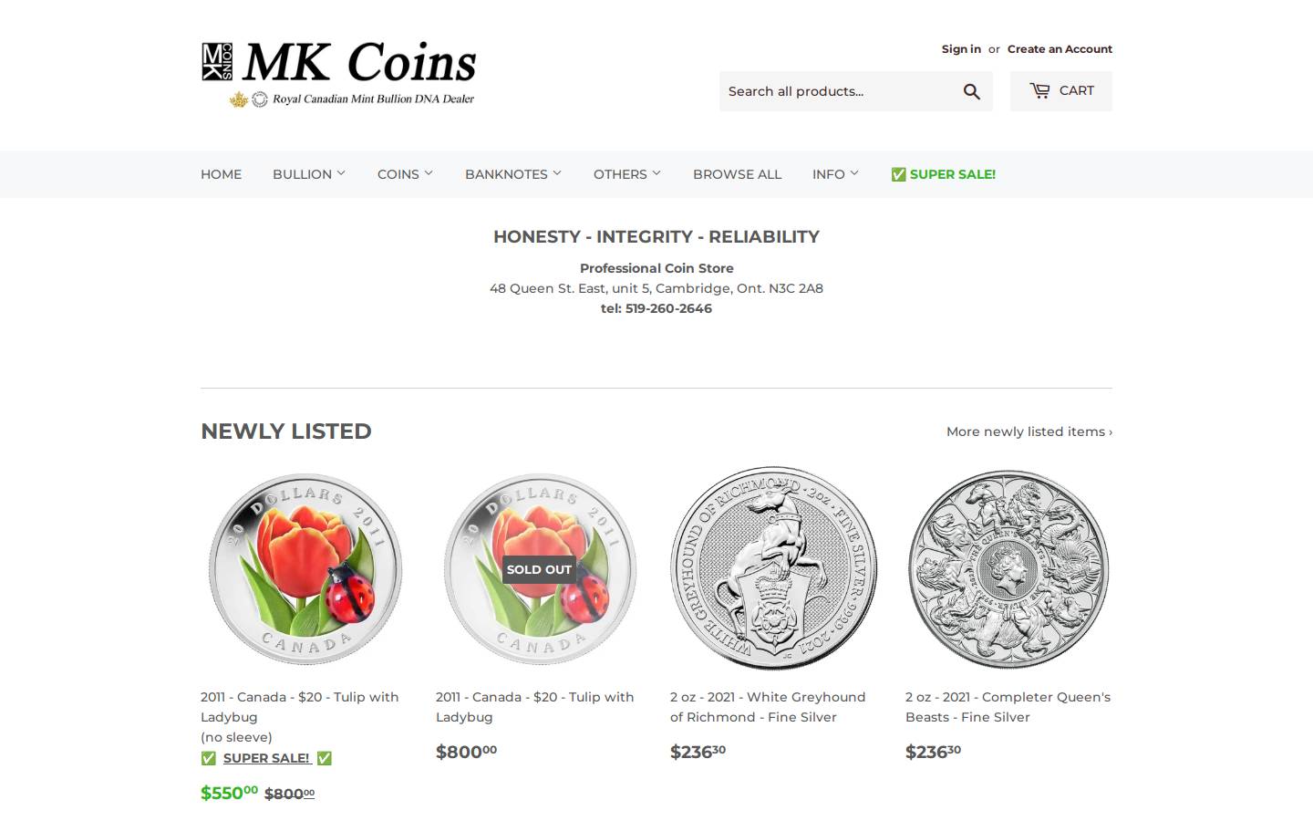 Mkcoins homepage screenshot