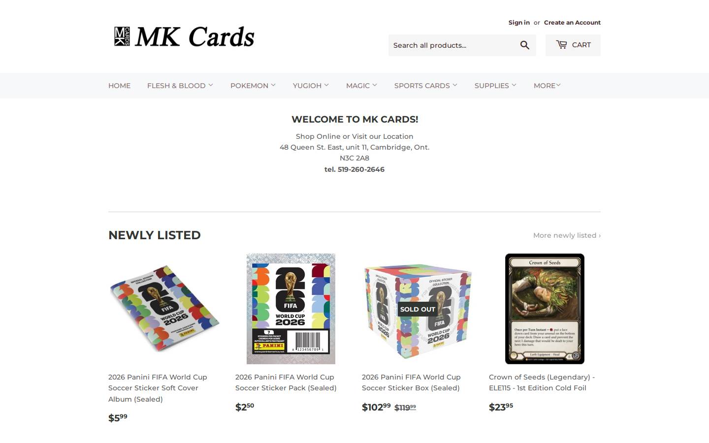 mkkards.com homepage screenshot