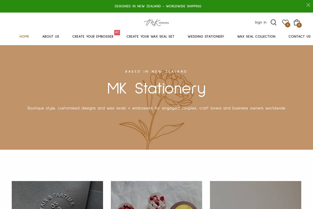 mkstationery.com homepage screenshot