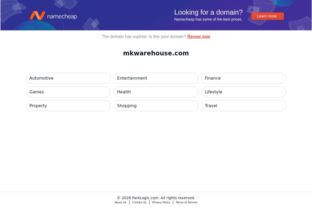 mkwarehouse.com homepage screenshot